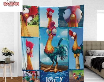 Personalized Hei Hei Blanket, Disney Moana Chicken Blanket, Custom Name Cartoon Throw, Funny Kids Gift