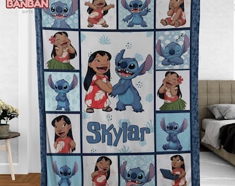 Lilo And Stitch Blanket, Personalized Stitch Blanket With Name, Disney Stitch Kids Throw Blanket, Birthday Gift For Girls Boys