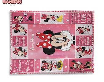 Personalized Minnie Mouse Blanket, Custom Name Pink Disney Blanket, Minnie Mouse Fleece Throw, Girls Bedroom Decor, Disney Gift for Girls