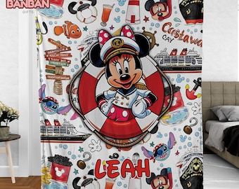 Personalized Disney Mickey Cruise Blanket, Custom Name Minnie Mouse Cruise Gift, Disney Cruise Line Throw Blanket for Kids Family