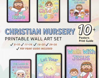 Christian Nursery Prints | Kids Room Printable Set | Jesus Artwork | Instant Download Decor