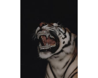 Iced Out Tiger Print: Fierce Roaring Tiger with Diamond Grillz Wall Art