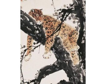 Leopard Painting Print: Traditional Ink Wash Art Poster