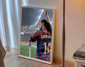 Ronaldinho Football Poster Print: Barcelona Jersey Celebration (Multiple Finishes)