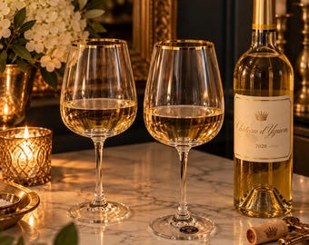 Vintage Boheemse kristallen wijnglazen set van 2 | Tsjechisch kristallen wijnglas met gouden rand |