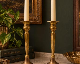 Coppia di candelabri vintage in ottone, stile Mid-Century Modern, 8,5