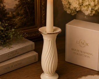 Lenox House Warming Collection Candle Holder | Ivory Porcelain with Gold Trim | Made in USA