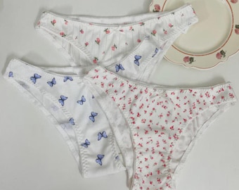 Gerippter Baumwollslip mit Blumenmuster, atmungsaktive Unterwäsche mit hohem Beinausschnitt und V-Ausschnitt für Damen, weiche und dehnbare Slips für jeden Tag, zarte Dessous