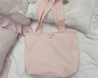 Zartrosa gepunktete Baumwolltasche, elegante Canvas-Schultertasche
