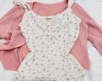 Camiseta de tirantes de algodón suave: estampado floral pequeño