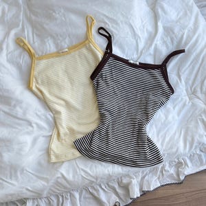 Soft Cotton Striped Camisole,  Brown and Yellow Striped Cami, Minimalist Summer Basic Tank Top