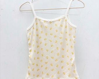 Yellow Duckling Baumwoll-Camisole, atmungsaktives Lochstrick-Tanktop, verstellbare Träger, Sommer-Camisole