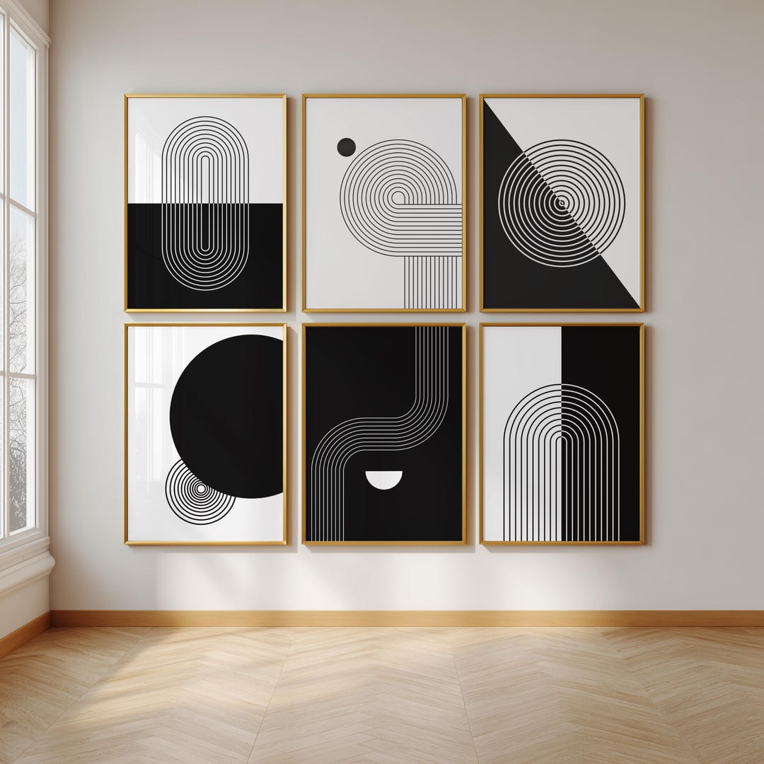 Minimalist Geometric Wall Art Bundle | Black & White Abstract Line Art ...