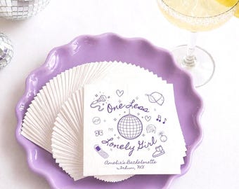 One Less Lonely Girl Bachelorette Party Napkin Custom Cocktail Serviette Personalized Bridal Shower Bieber Theme Y2k Nostalgic Table Decor
