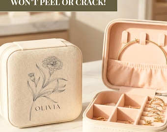 Joyero personalizado, regalo para su nacimiento, joyero con flores, regalo de propuesta de dama de honor para el Día de la Madre, recuerdo de despedida de soltera con nombre personalizado