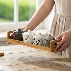 Japanese Ceramics Spice Jars, Salt Cellar with Lid, Salt and Pepper Shakers, Herb Container Kitchen Seasoning Organizer