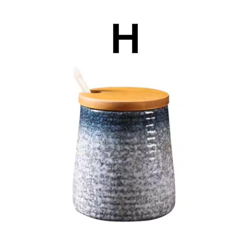 Japanese Ceramic Salt Cellar with Lid Seasoning Jar Set, Salt & Sugar Storage Kitchen Spice Container, Household Counter Organizer H