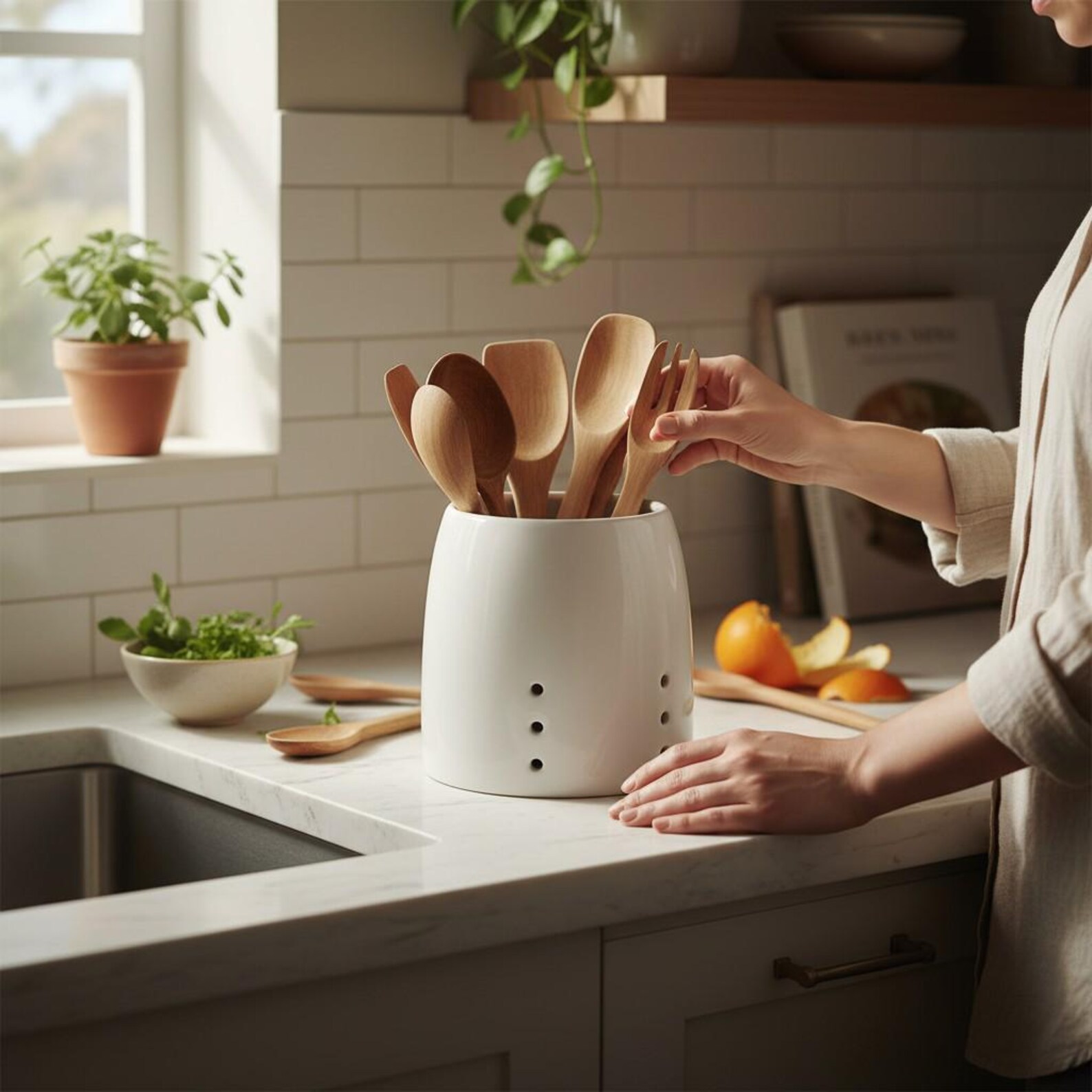 Ceramic Utensil Holder Kitchen Organizer Storage Vintage Farmhouse ...