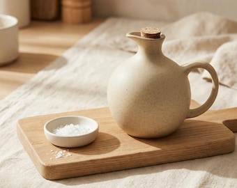 Coarse Pottery Olive Oil Dispenser Bottle, Large Capacity Sauce Container, Vinegar and Oil Cruet Kitchen Cooking Pourer Home Cook Gift