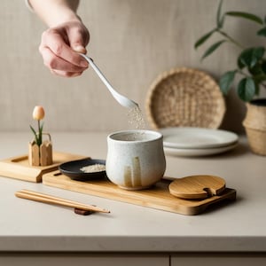 Japanese Ceramic Salt Cellar Seasoning Jar Set, Salt & Sugar Storage with Lid, Kitchen Spice Container, Household Counter Organizer