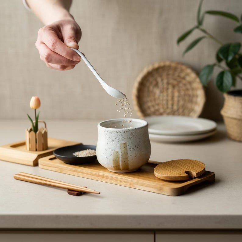 Japanese Ceramic Salt Cellar Seasoning Jar Set, Salt & Sugar Storage with Lid, Kitchen Spice Container, Household Counter Organizer