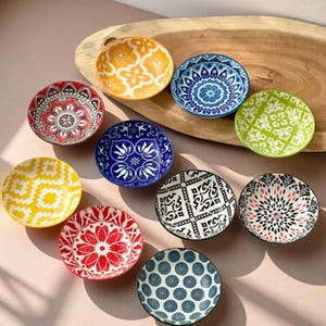 Juego de platos de cerámica para salsas — Platos para condimentos estilo boho para sushi, salsa de soja, vinagre, cuencos para mojar, vajilla de cocina