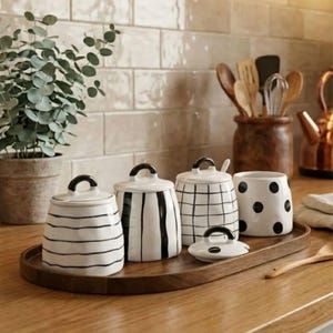 Tarro de cerámica con diseño de lunares, utensilios de cocina únicos, almacenamiento decorativo para la cocina, tarro de cerámica para especias hecho a mano.