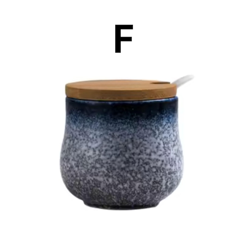 Japanese Ceramic Salt Cellar with Lid Seasoning Jar Set, Salt & Sugar Storage Kitchen Spice Container, Household Counter Organizer F