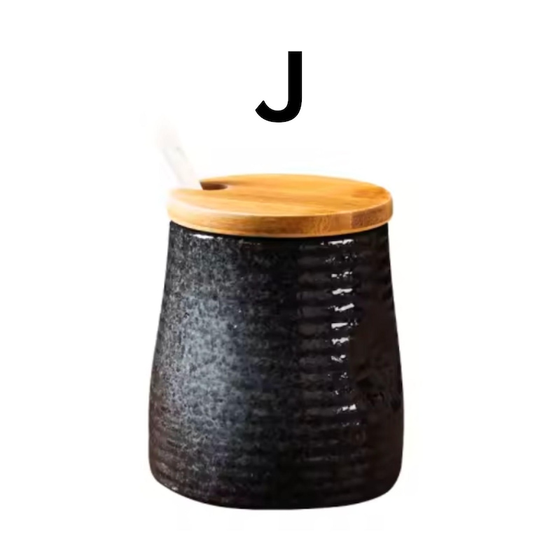 Japanese Ceramic Salt Cellar with Lid Seasoning Jar Set, Salt & Sugar Storage Kitchen Spice Container, Household Counter Organizer J