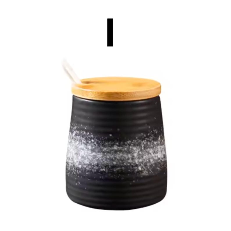 Japanese Ceramic Salt Cellar with Lid Seasoning Jar Set, Salt & Sugar Storage Kitchen Spice Container, Household Counter Organizer I