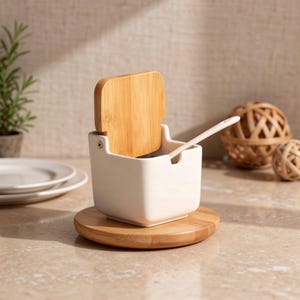 Creative European Ceramic Salt Cellar, Kitchen Seasoning Jar with Lid, Herb & Spice Container, Salt and Pepper Storage Pot