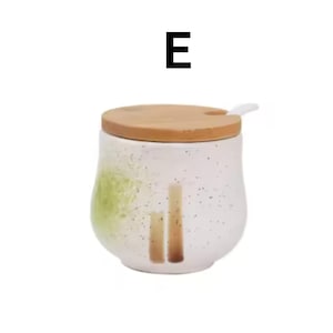 Japanese Ceramic Salt Cellar with Lid Seasoning Jar Set, Salt & Sugar Storage Kitchen Spice Container, Household Counter Organizer E
