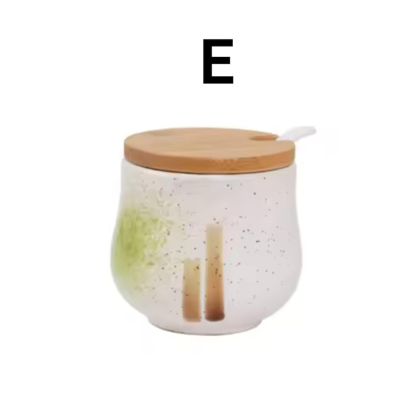 Japanese Ceramic Salt Cellar with Lid Seasoning Jar Set, Salt & Sugar Storage Kitchen Spice Container, Household Counter Organizer E