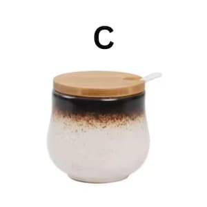 Japanese Ceramic Salt Cellar with Lid Seasoning Jar Set, Salt & Sugar Storage Kitchen Spice Container, Household Counter Organizer C