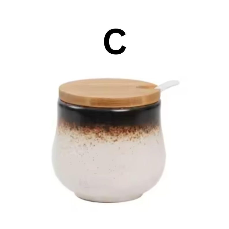 Japanese Ceramic Salt Cellar with Lid Seasoning Jar Set, Salt & Sugar Storage Kitchen Spice Container, Household Counter Organizer C