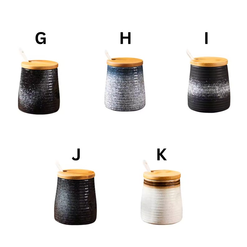 Japanese Ceramic Salt Cellar with Lid Seasoning Jar Set, Salt & Sugar Storage Kitchen Spice Container, Household Counter Organizer image 6