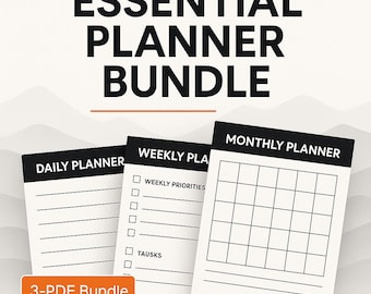 Planificador esencial / Imprimibles 3 en 1 diarios, semanales y mensuales / Sistema de planificación minimalista / Organizadores PDF sin fecha