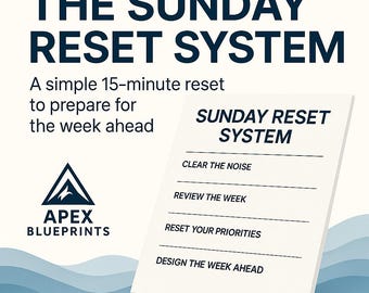 The Sunday Reset System | Weekly Reset Ritual PDF | Minimal Productivity Planner | Calm Focus & Clarity | Printable