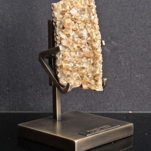 Honey Amber Calcite Plate Specimen – Acicular Zeolite, Green Augite, Magnetic Petrified Wood Slab