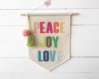 PEACE JOY LOVE canvas pennant