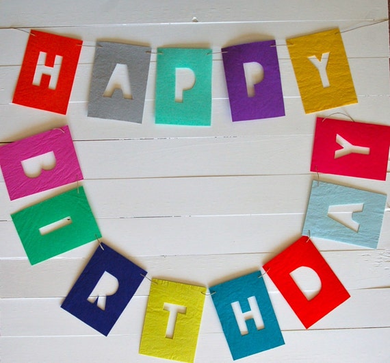 Happy Birthday Felt Banner Negative Type Stiffened Felt Etsy