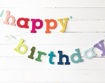 happy birthday lower case stiffened felt banner - {names can be added for an additional cost - please message me for details.}