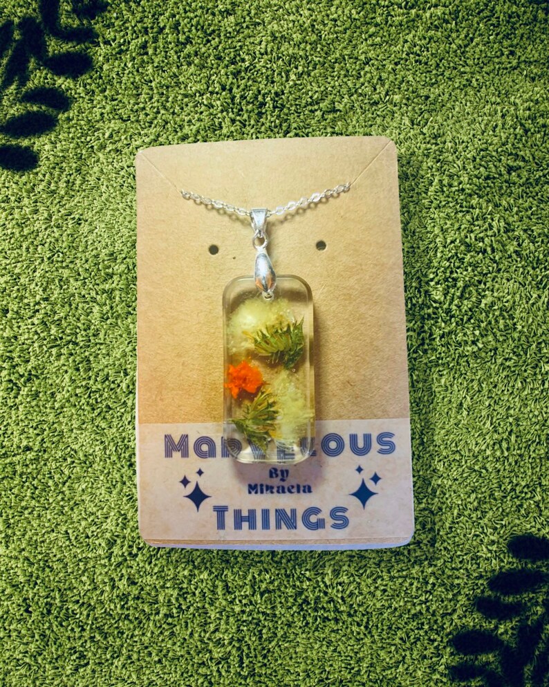 White and Orange REAL Flower Pendant