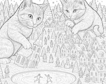 Holiday Cat Coloring Sheets • Intricate Christmas Designs Printable (4 Pages)