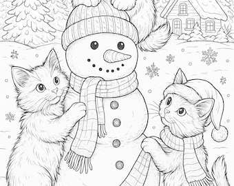 Set of 4 Christmas Cat Coloring Pages • Festive Printable Holiday Art for Adults