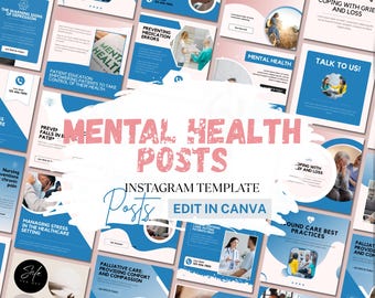 50 Mental Health Instagram Posts Templates, Editable Social Media Graphics for Awareness Campaigns