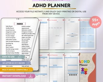 Digital ADHD Planner for Focus, Routine, Productivity and Clarity, Canva Editable, Printable PDF