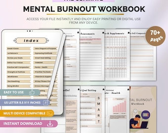 Mental Burnout Workbook, Stress Relief Journal, Self-Care Guide for Emotional Recovery