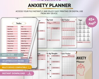 Digital Anxiety Planner, Stress Tracker, Mindfulness Journal, Daily Mental Health Organizer