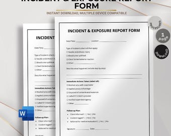 Incident and Exposure Report Form Template, Workplace Safety Documentation, Digital Editable Form